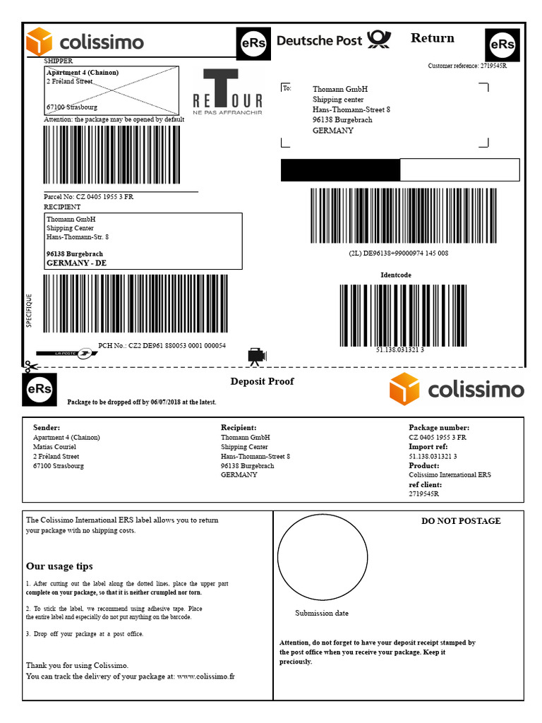 Colissimo Return Instructions for Thomann | PDF | Freight Transport ...