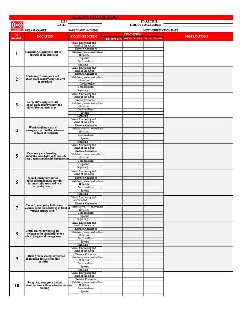 Alarm Check Log and Compliance Report | PDF