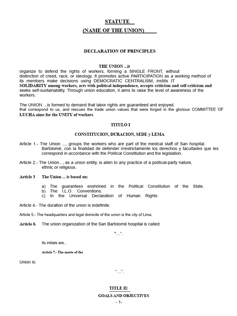 Union Principles and Objectives Document | PDF | Board Of Directors ...