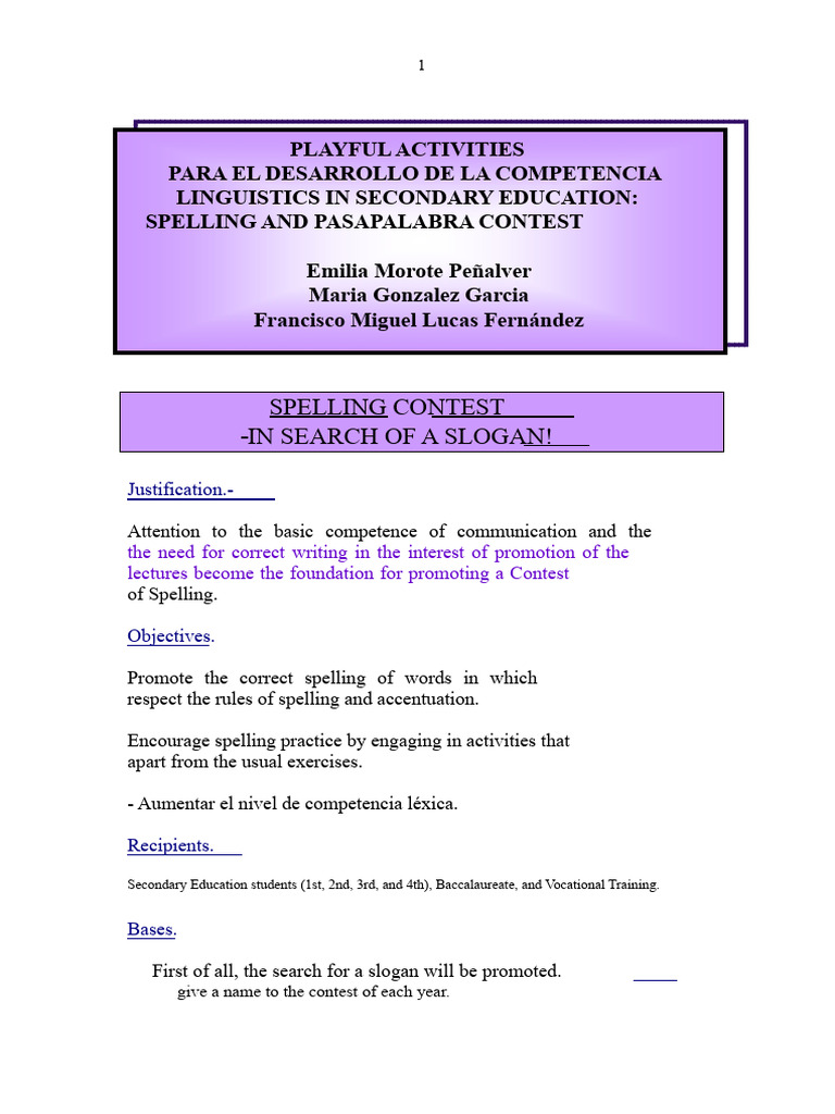 Spelling Contest Activities for Teens | PDF | Adverb | Word