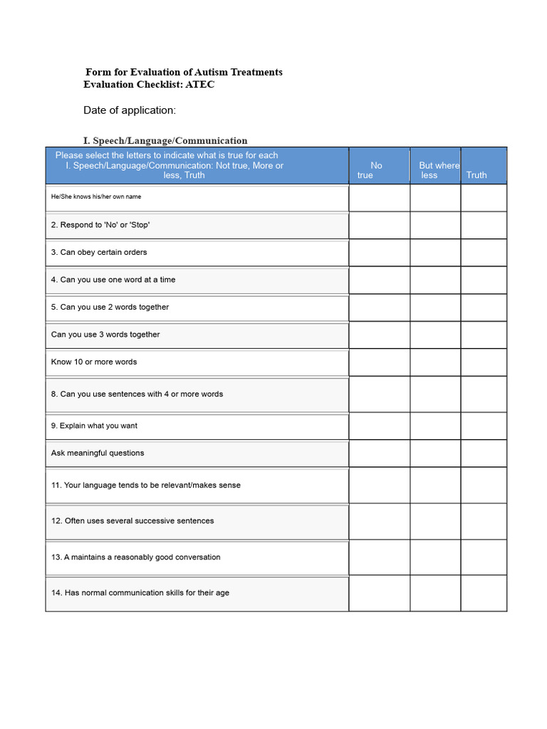 Autism Treatment Evaluation Form | PDF | Autism | Communication