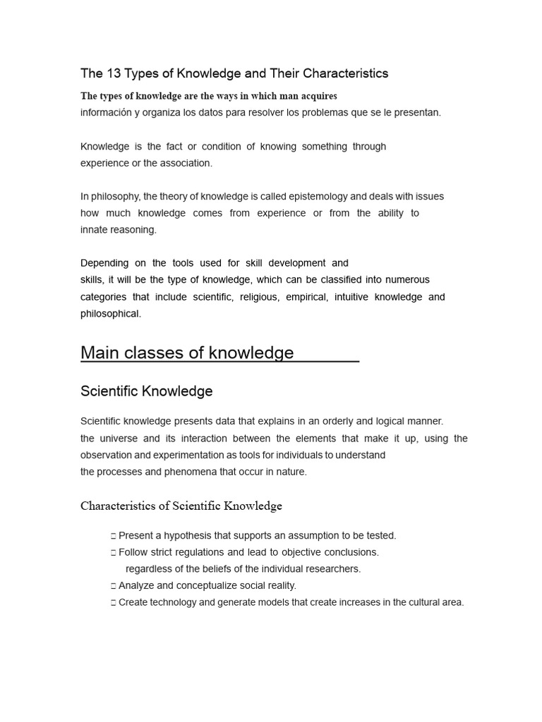 13 Types of Knowledge Explained | PDF | Knowledge | Semantics