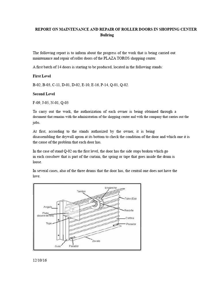 Maintenance and Repair Report For Rolling Doors | PDF