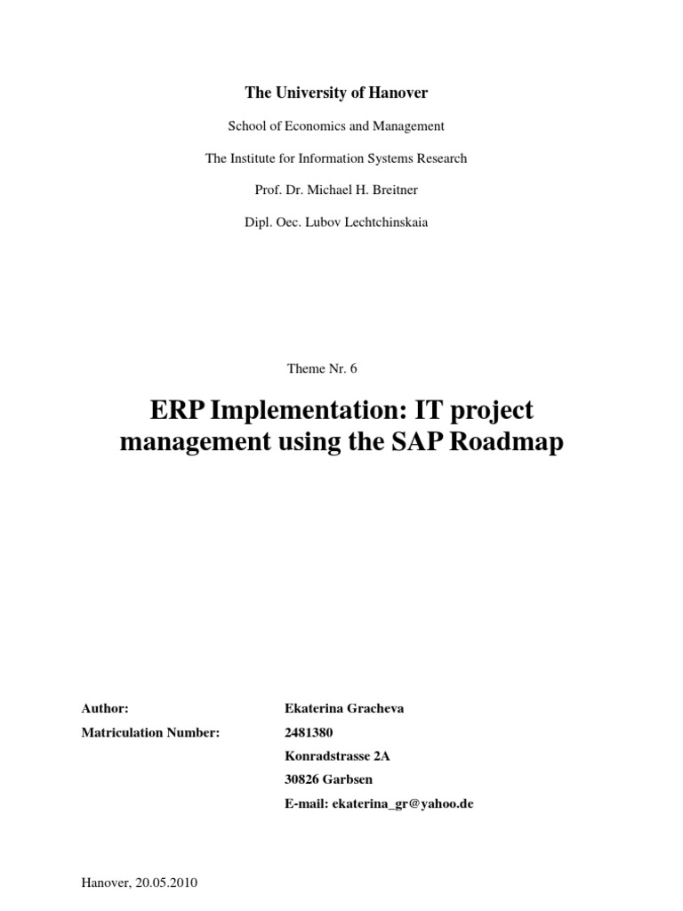 ERP Implementation IT Project Management Using The SAP Roadmap | PDF ...