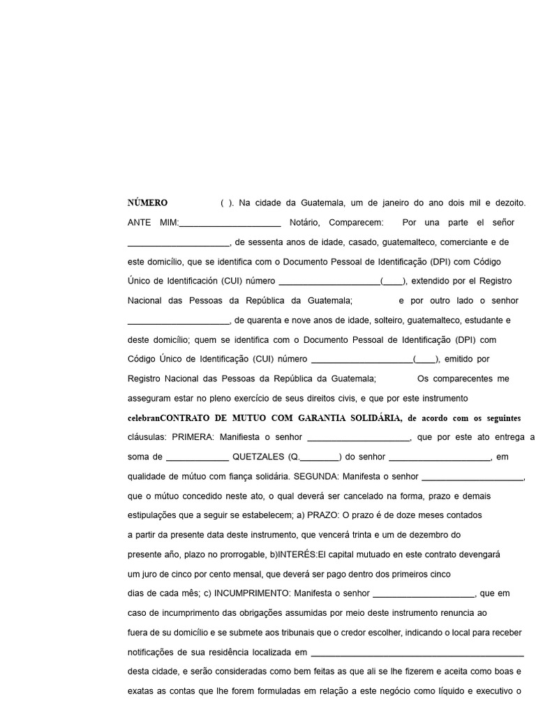 Contrato de Mútuo Com Fiança Solidária | PDF | Crédito | Finanças e ...
