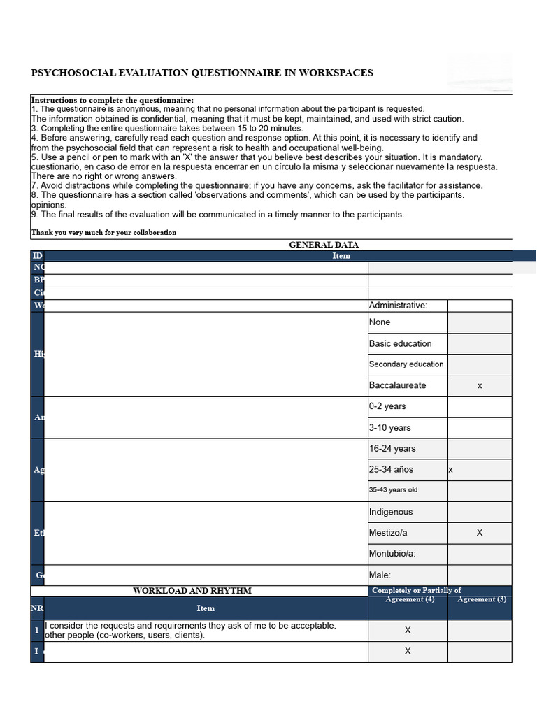 Psychosocial Evaluation Questionnaire Guide | PDF | Risk | Social ...