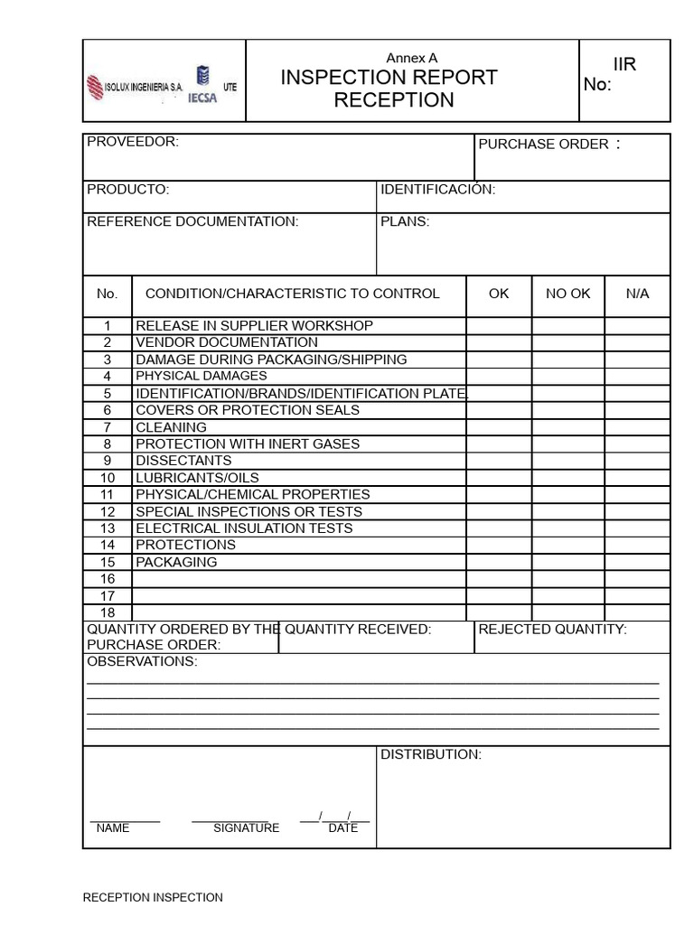 Reception Inspection On Site. Annex Proc PQQE-0101. RECORD | PDF