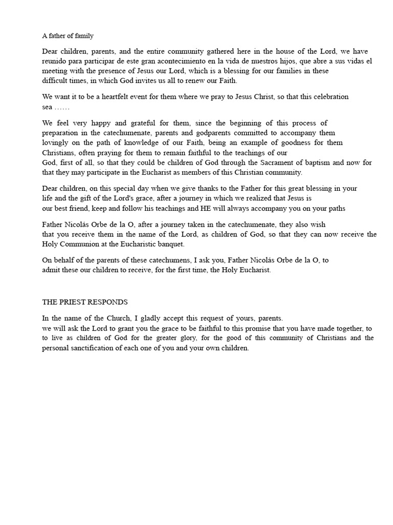 First Communion Celebration Guide | PDF | Eucharist | God The Father