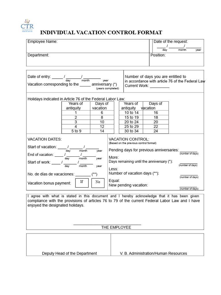 Vacation Control Request Form | PDF | Labour Law | Business
