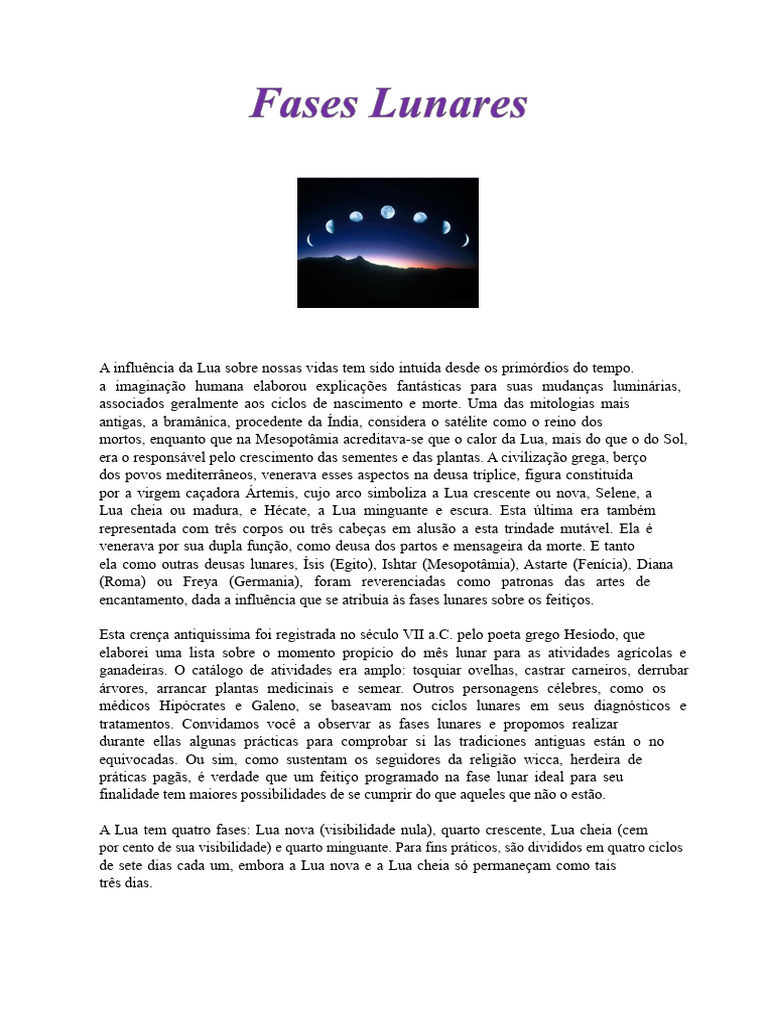 Fases da Lua e Seus Efeitos Mágicos | PDF | Lua