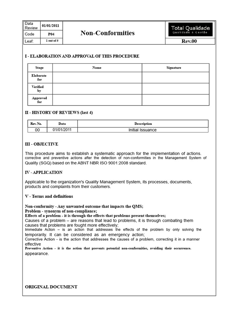 Non-Conformity Management Procedure | PDF | Business