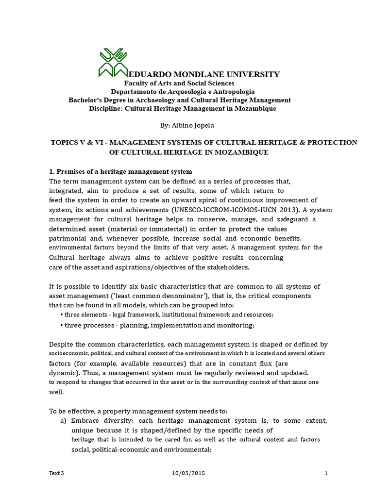 Topics V & Vi - Management Systems of Cultural Heritage & Protection of ...