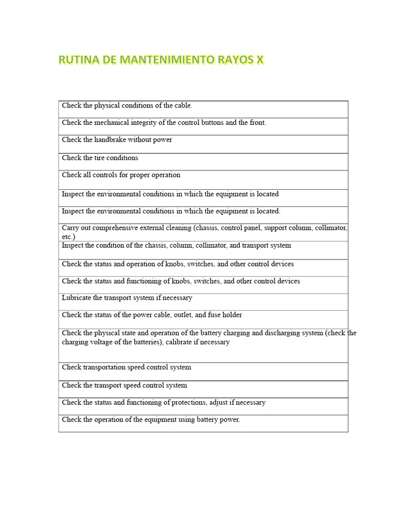 Equipment Maintenance Inspection Checklist | PDF