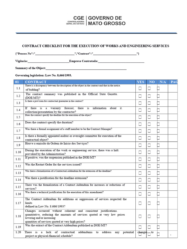 Engineering Works and Services Checklist | PDF | Verification And ...