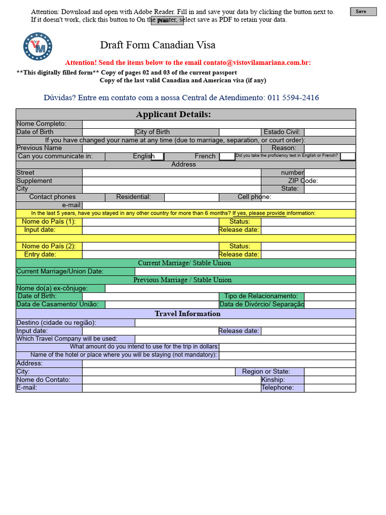 Canadian Visa Application Draft Form | PDF | Visa Inc. | Travel Visa