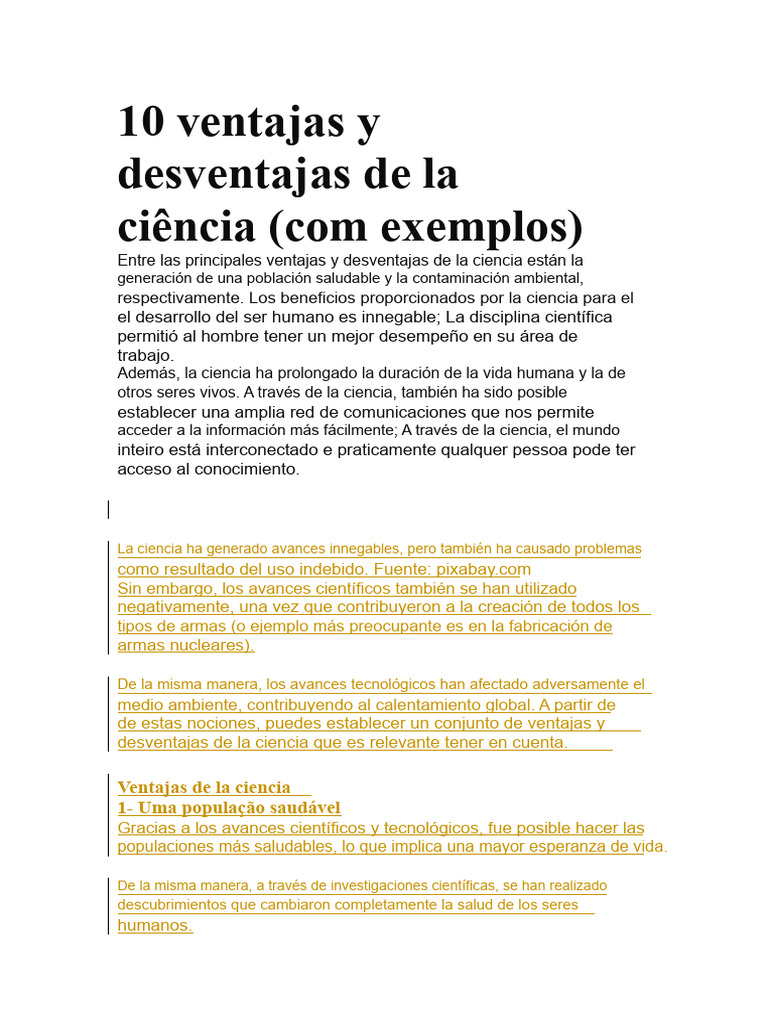 Ventajas y desventajas de la ciencia | PDF | Entorno natural ...