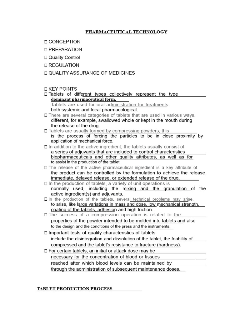 Tablet Production Process | PDF | Tablet (Pharmacy) | Physical Sciences