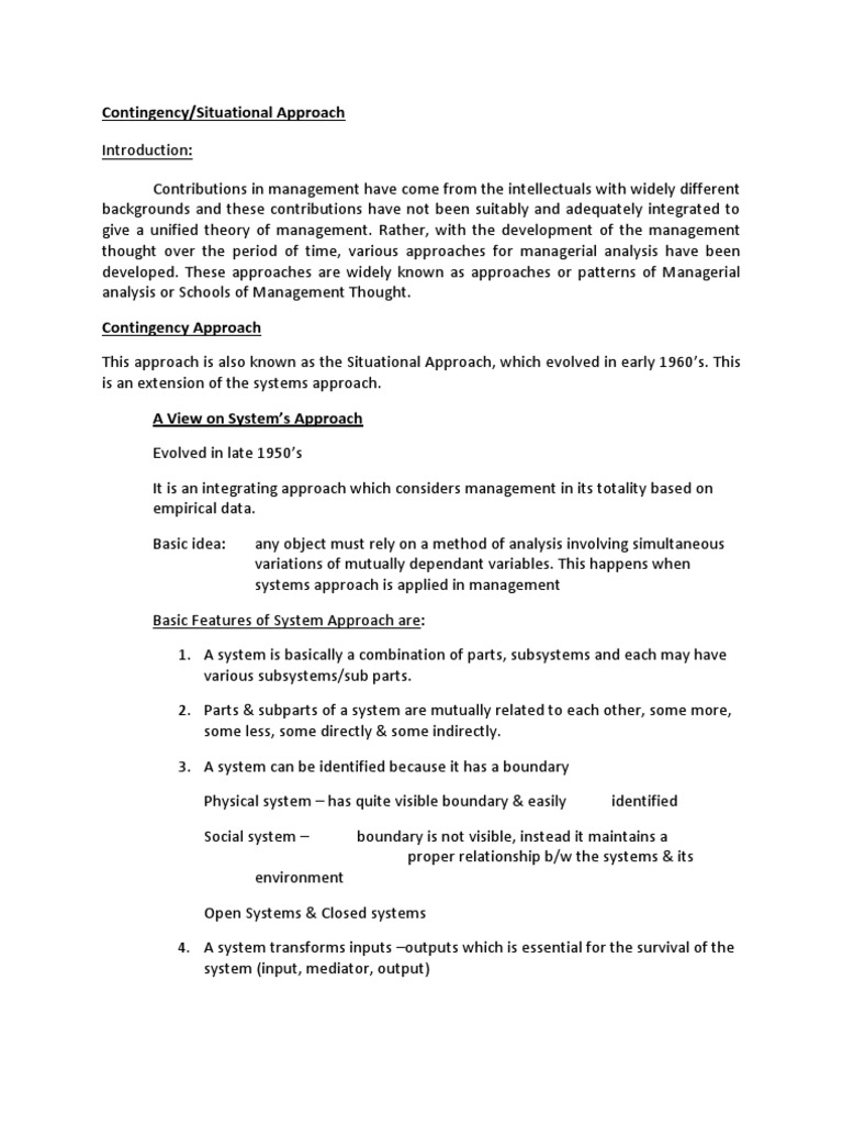 Contingency Model in Management Theory | PDF | Systems Thinking | System