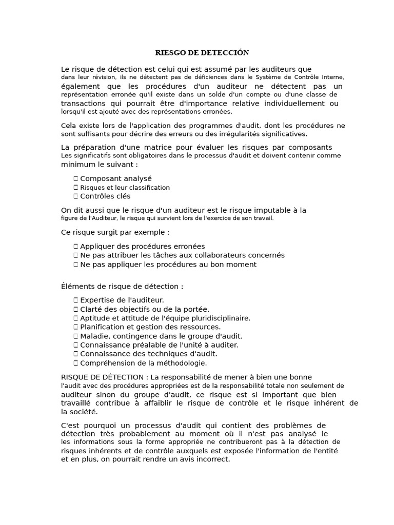 Risque de Détection | PDF | Audit | Risque