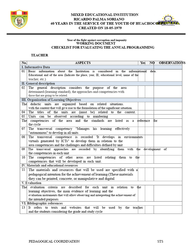 Checklist To Evaluate Annual Plan and Units Rps 2019 | PDF | Learning ...