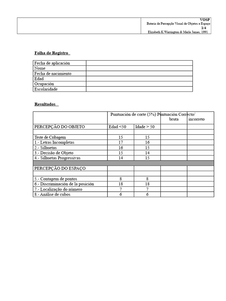 Teste de Percepção Visual VOSP | PDF