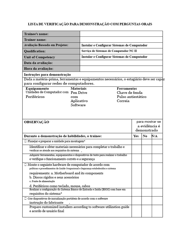 Checklist de Avaliação para Instalação de Sistemas | PDF ...
