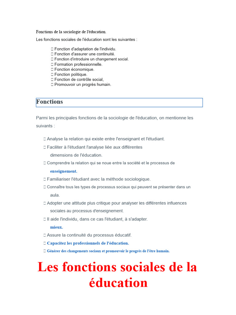 Fonctions clés de la sociologie éducative | PDF | Sociologie | Enseignement