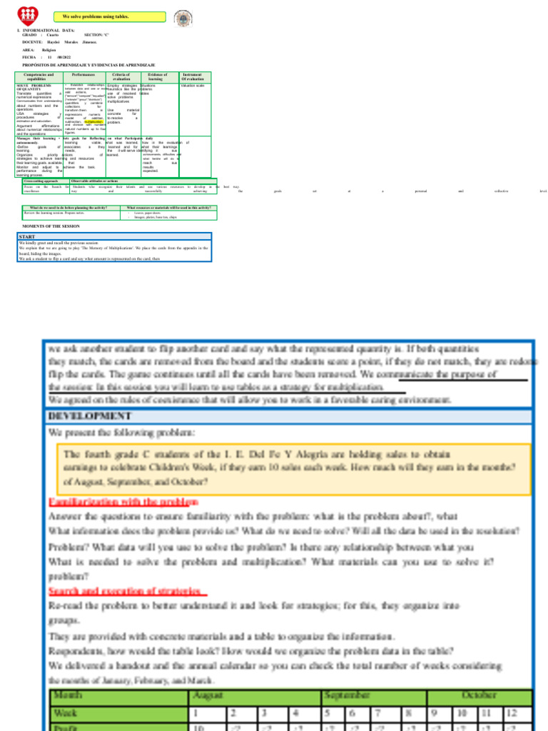Problem Solving with Tables in Math | PDF | Learning | Multiplication