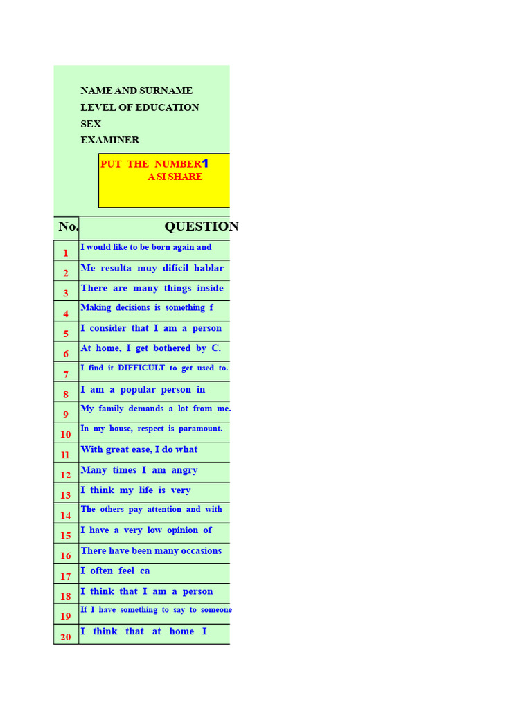 Self-Esteem Test Cesar Ruiz | PDF | Psychology | Emotions