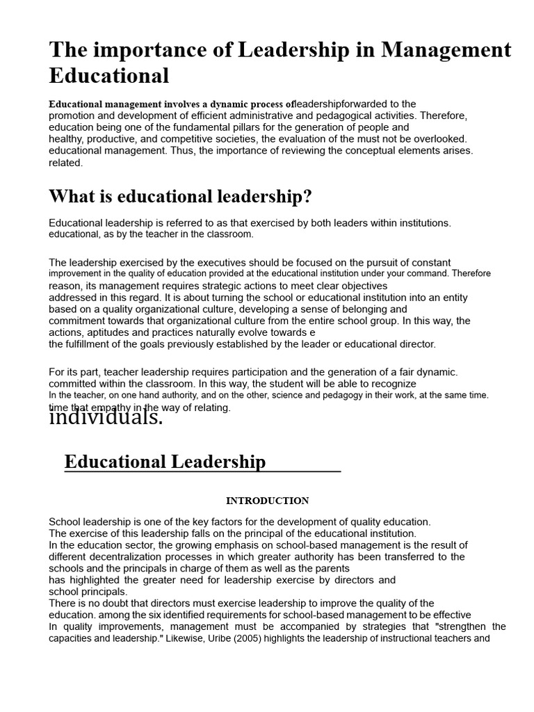 Importance of Leadership in Education | PDF | Leadership | Teachers