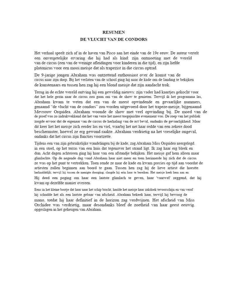 Samenvatting de Vlucht Van de Condors Word | PDF