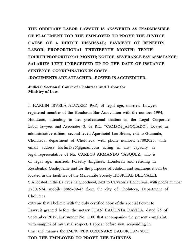 Answer To Labor Lawsuit | PDF | Labour Law | Evidence (Law)