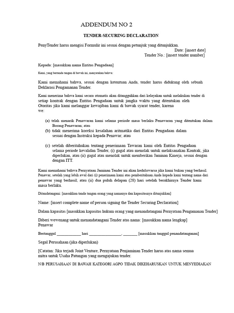 Addendum No 2: Formulir Deklarasi Penjamin Tender | PDF