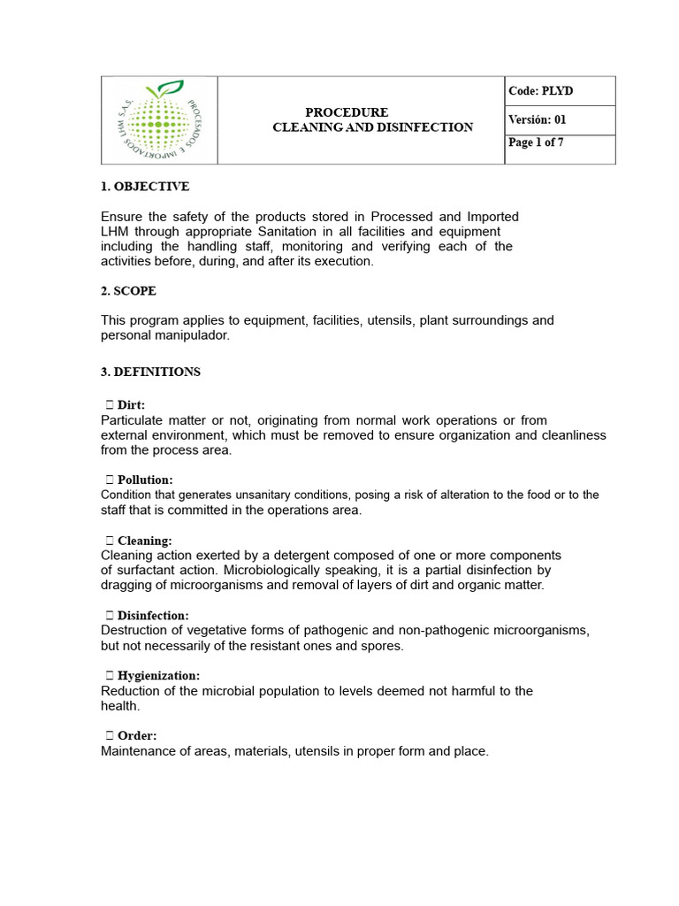 Cleaning and Disinfection Procedure | PDF | Disinfectant