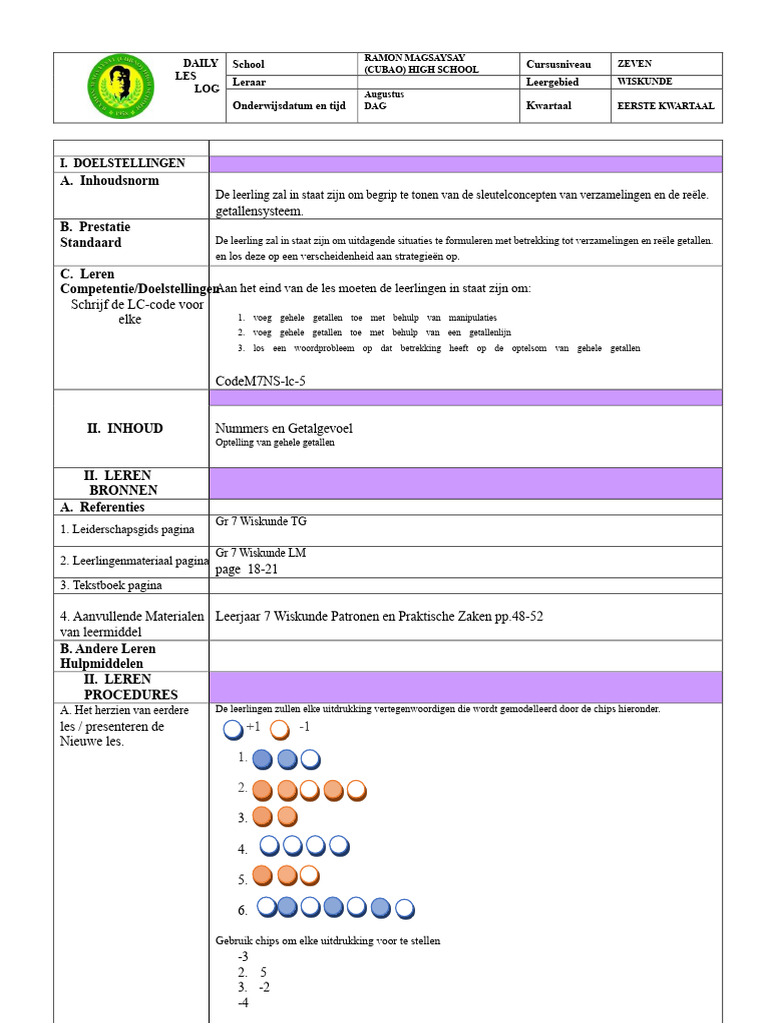 Lessonplan Over de Optelling Van Geheelgetallen | PDF