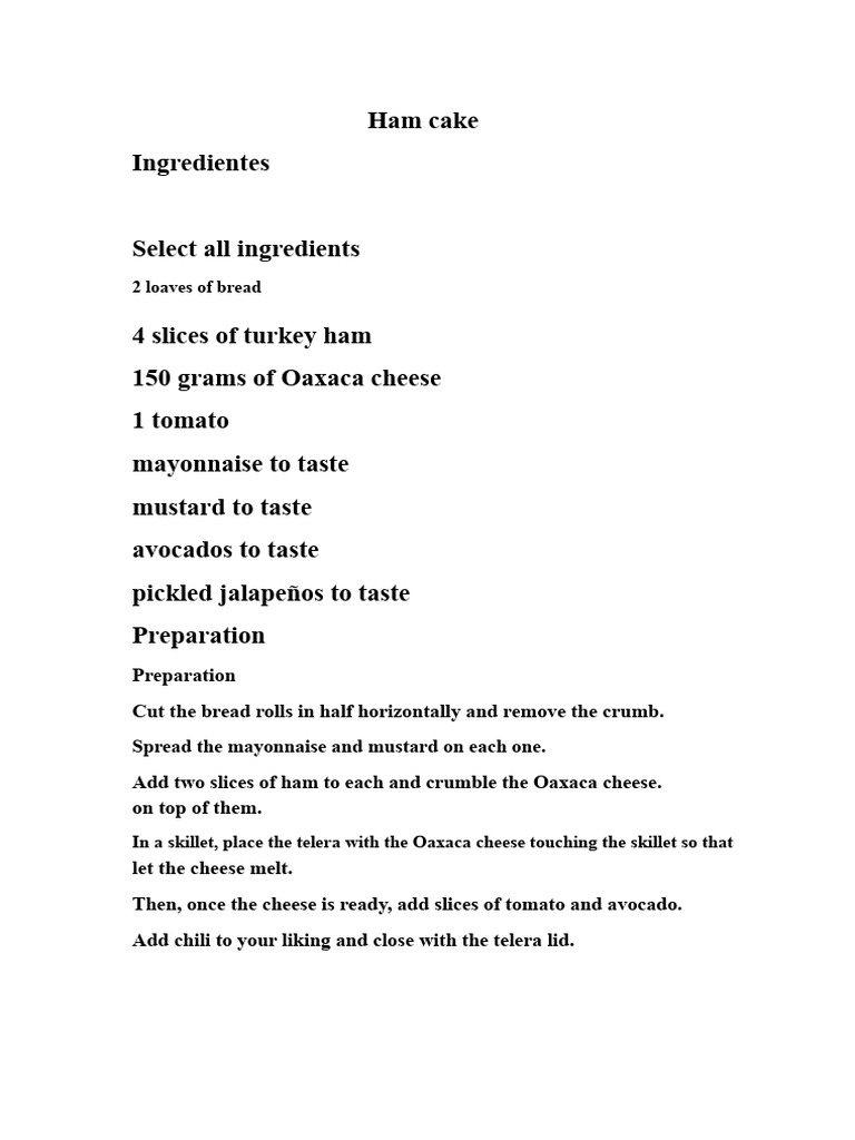 Delicious Ham Cake Recipe | PDF