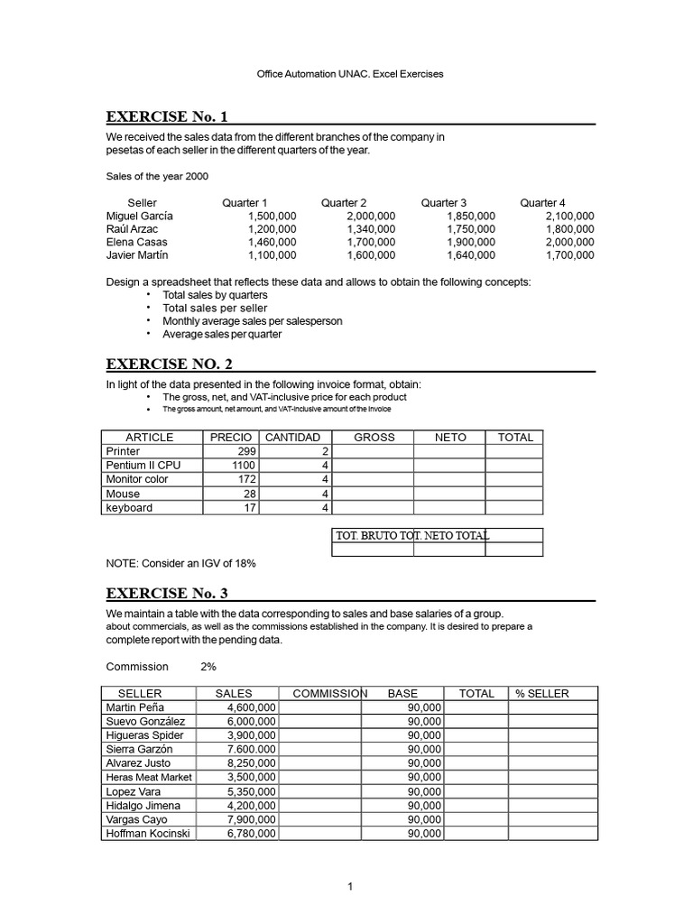 Excel Exercises for Office Automation | PDF | Spreadsheet