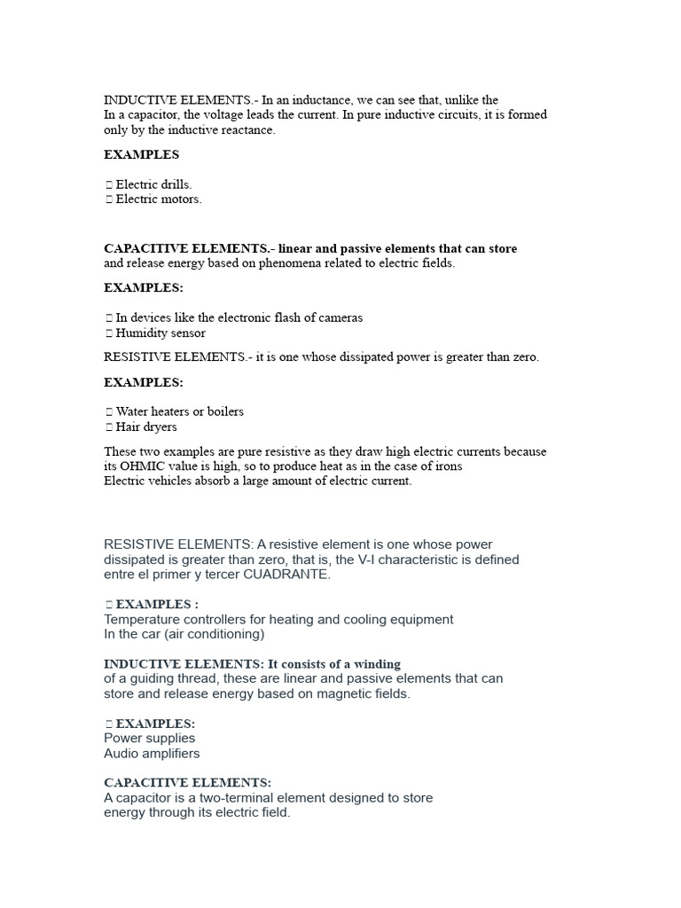 Types of Electrical Elements Explained | PDF | Capacitor | Inductor