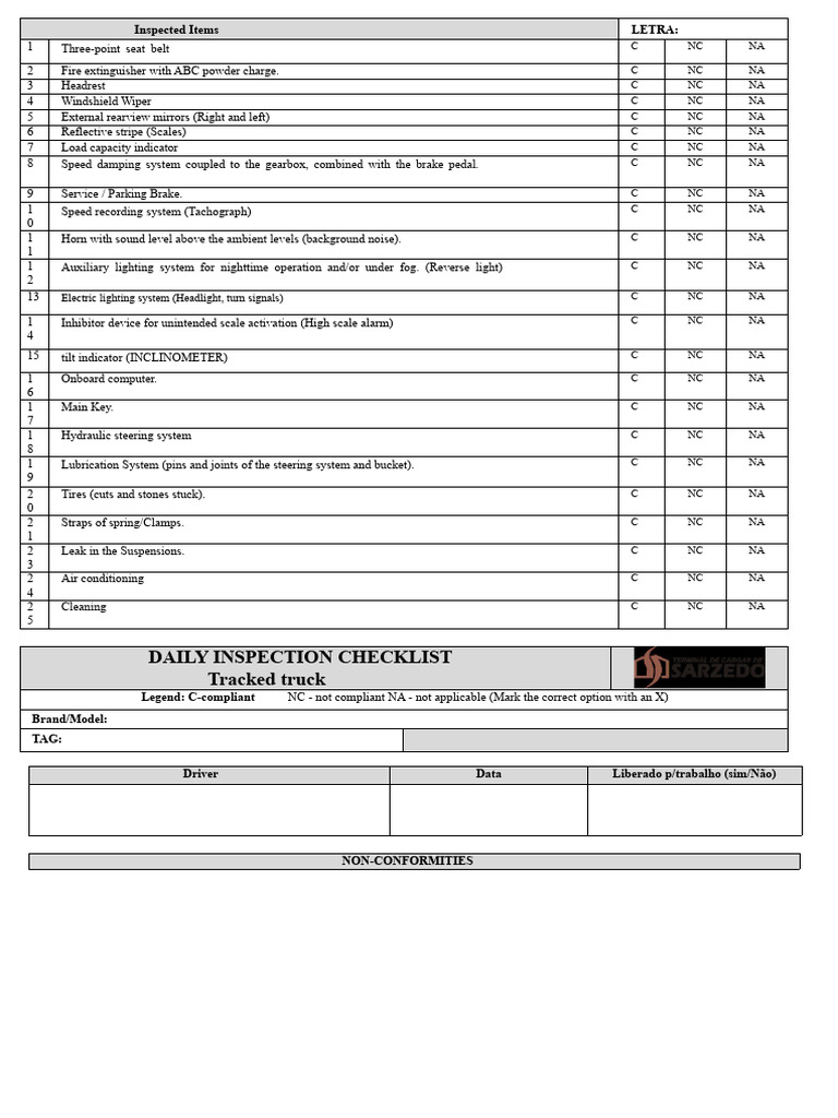 Daily Inspection Checklist for Trucks | PDF | Brake | Truck