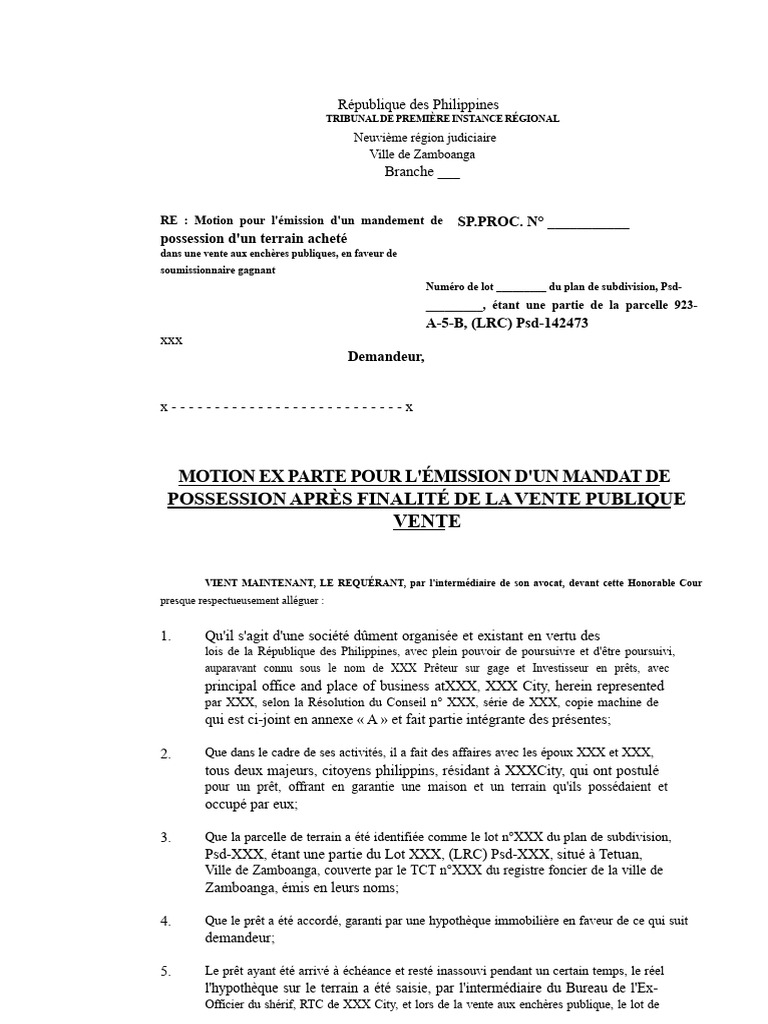 Échantillon D'ordonnance de Possession | PDF | Enchère