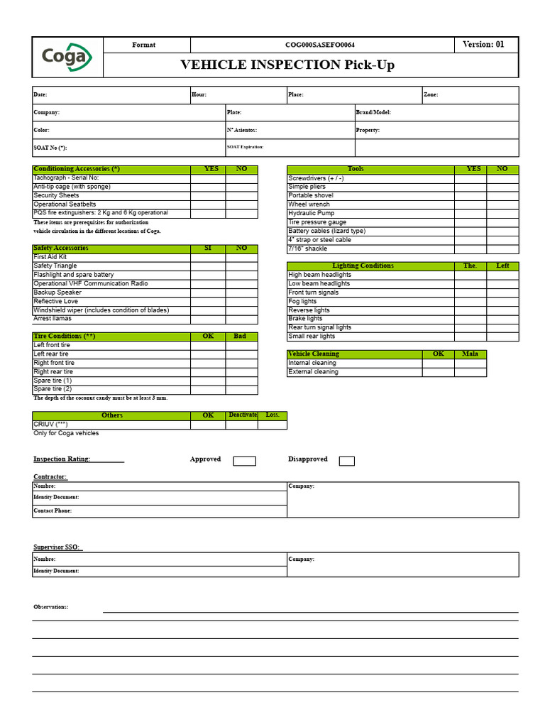Vehicle Inspection Checklist Template | PDF | Vehicles | Car
