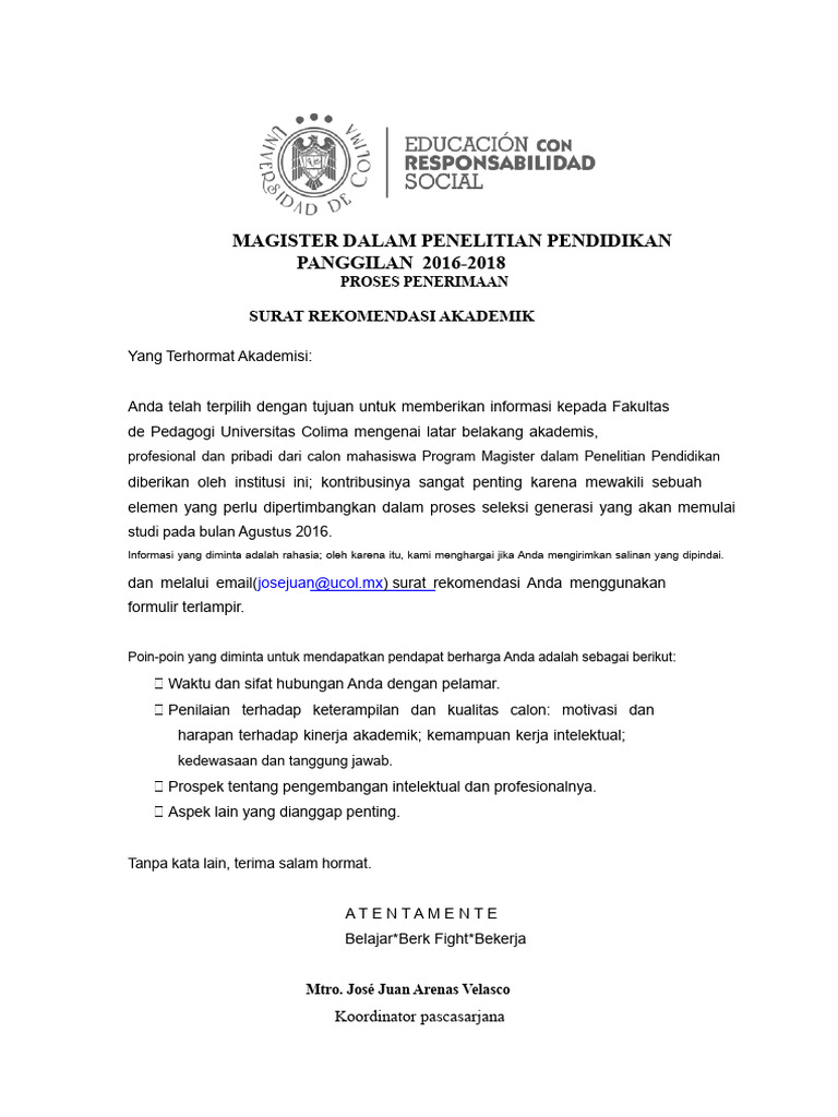 Format Surat Rekomendasi Akademik | PDF