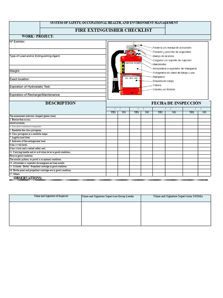 Fire Extinguisher Inspection Checklist | PDF