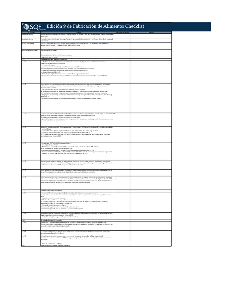 Checklist SQF para Fabricación de Alimentos | PDF | Seguridad ...