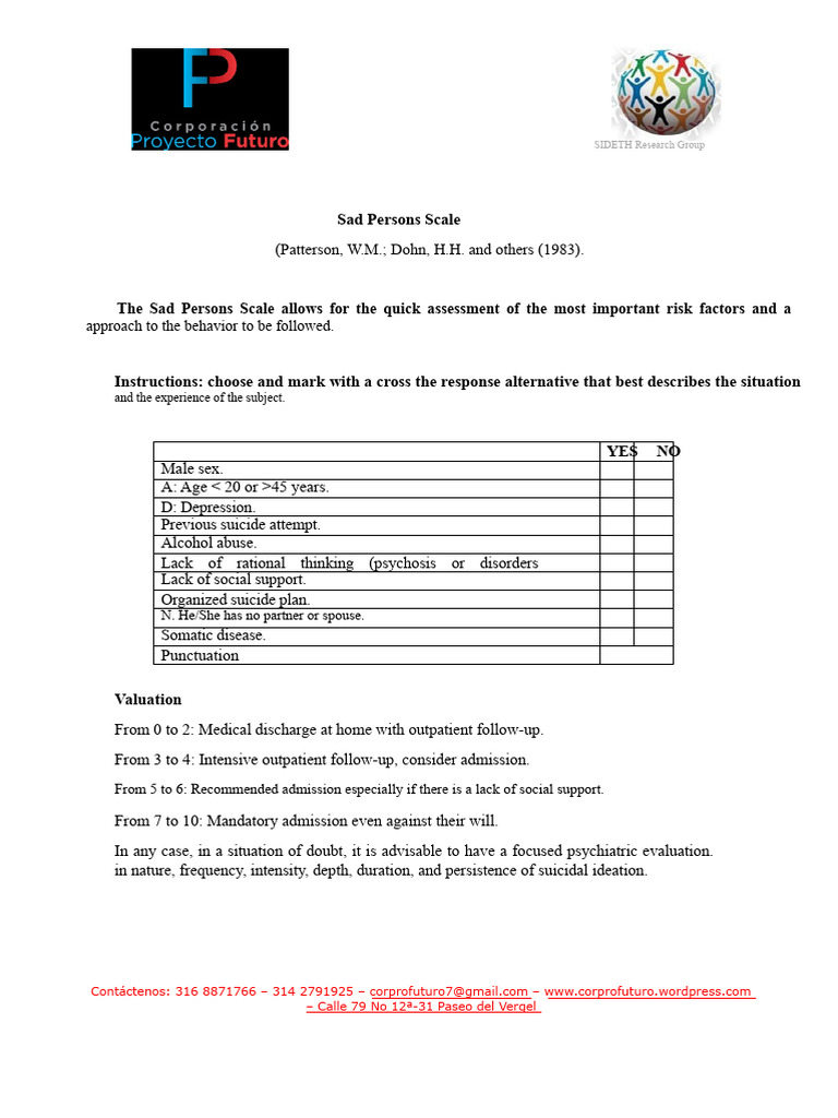 Suicide Risk Assessment Tools and Scales | PDF | Suicide | Major ...