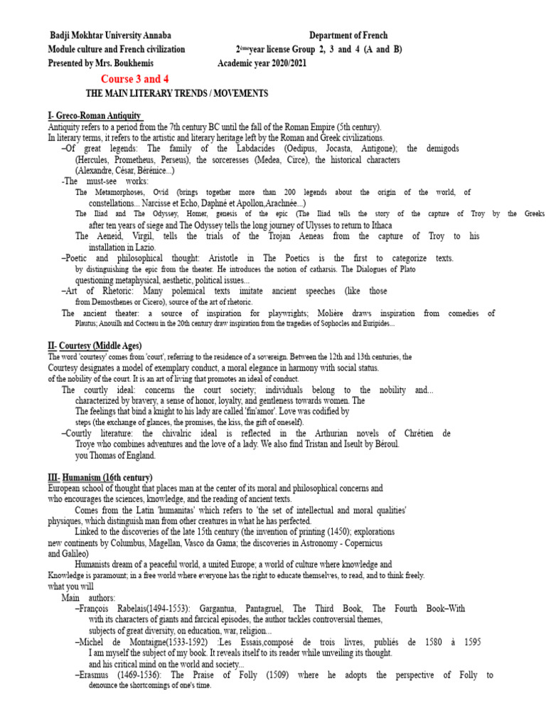 2nd Year Bachelor's Course in Culture and Civilization | PDF | Age Of ...
