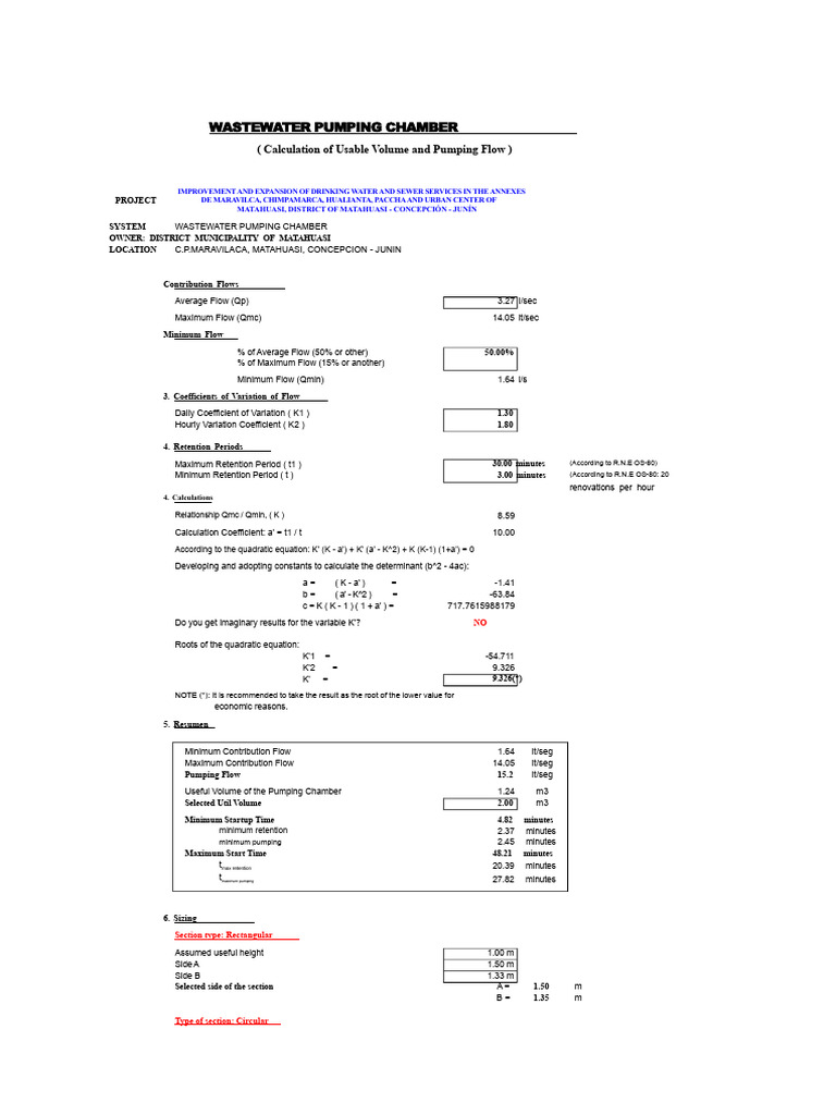 Wastewater Pumping Chamber Calculations | PDF | Valve | Mechanical ...