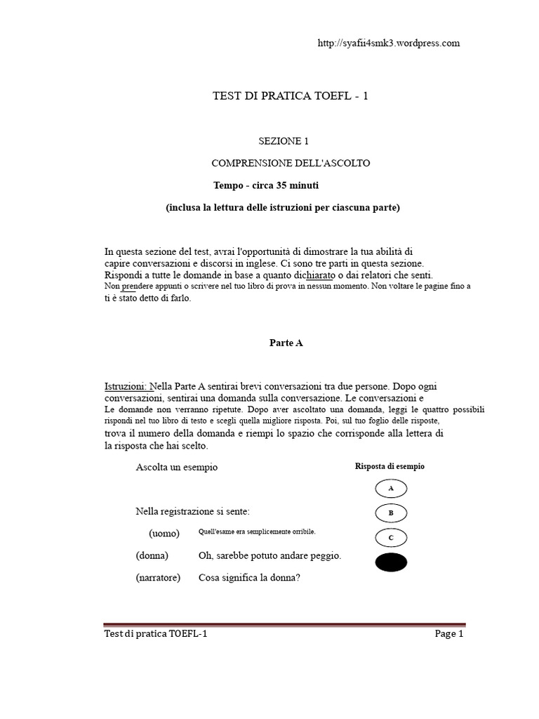 TOEFL Pratica 1 Test Cartaceo | PDF