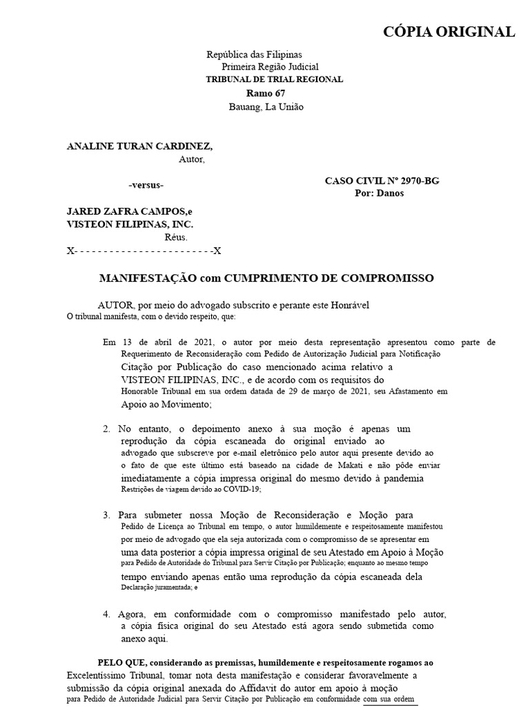 Manifestação Com Cumprimento de Compromisso Analine Cardinez | PDF ...