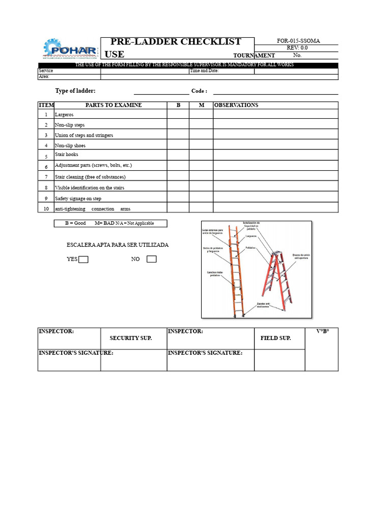 Ladder Safety Pre-Use Checklist | PDF